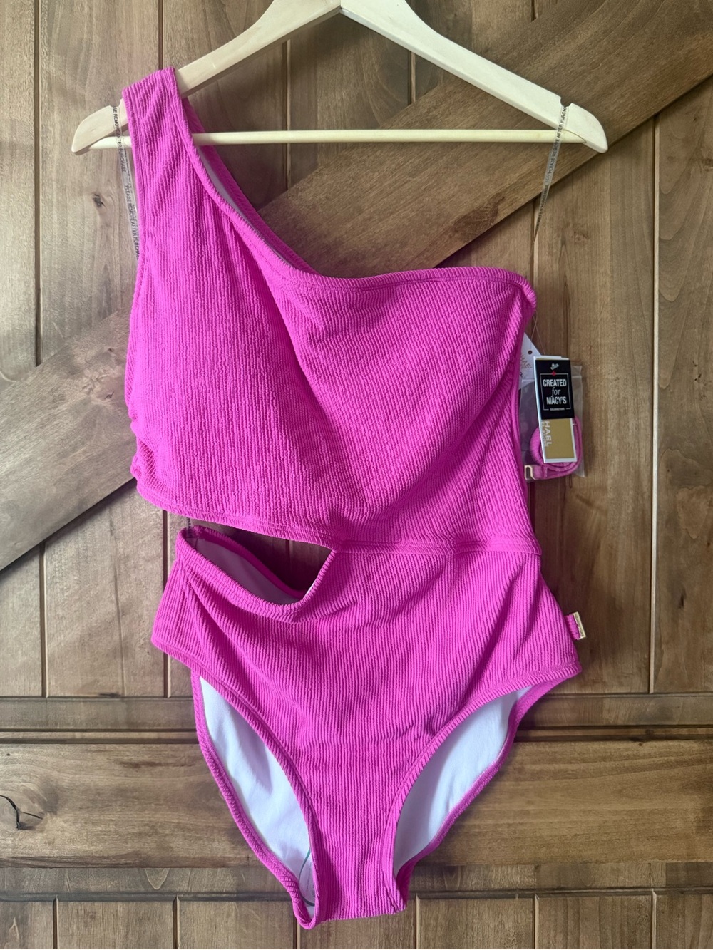 Michael Kors Women's One-Shoulder Side-Cutout Pink Swimsuit Size 14.